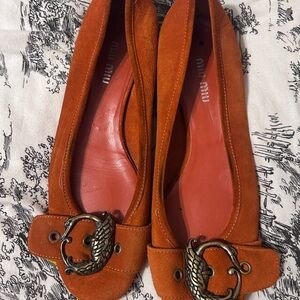 Miu Miu Orange Suede Flats